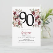 Elegant Floral 90. Geburtstag Einladung (Stehend Vorderseite)