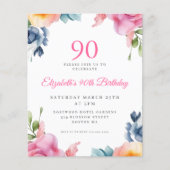 Elegant Floral 90. Geburtstag Einladung (Vorderseite)