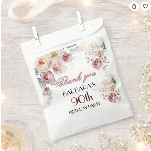 Elegant Floral 90. Geburtstag Geschenktütchen