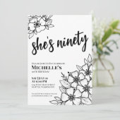 Elegant Floral 90. Geburtstagsparty Einladung (Stehend Vorderseite)