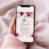 Elegant Floral 90. Geburtstagsparty Einladung