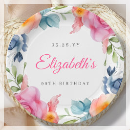 Elegant Floral 90. Geburtstagsparty Pappteller