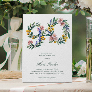 Elegant Floral 90er Botanischer 90. Geburtstag Einladung