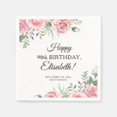 Elegant floral 90th birthday party serviette (Vorderseite)