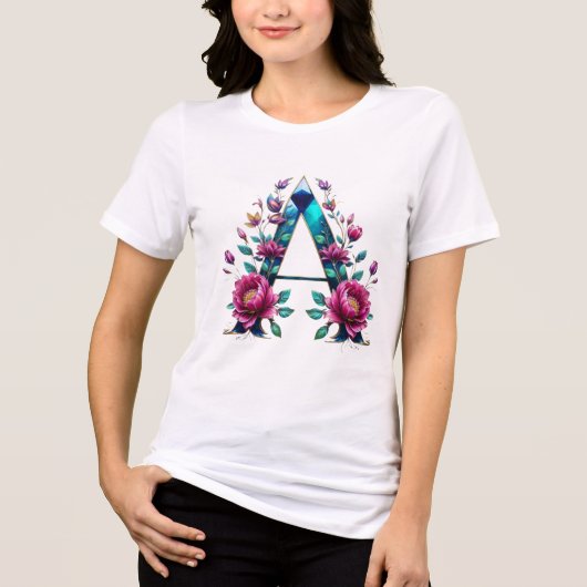 Elegant Floral A Initial T - Shirt für sie (Vorderseite)
