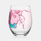 Elegant Floral Abstract Pink Blue Custom Name Weinglas Ohne Stiel (Rückseite)
