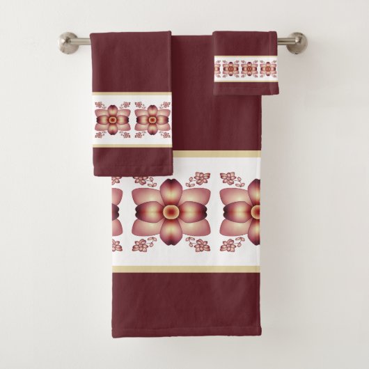 Elegant floral Accented Burgundy Badhandtuch Set (Insitu)