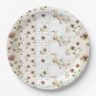 Elegant Floral and Bird Seamles Pappteller