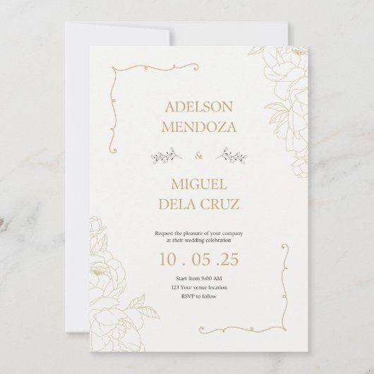 Elegant Floral and Minimalist wedding invitation Einladung (Vorderseite)