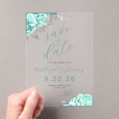 Elegant Floral Aqua Silver Save the Date Acryleinladungen (Insitu (Handheld))