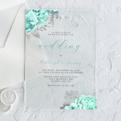 Elegant Floral Aqua Silver Script Wedding Acryleinladungen