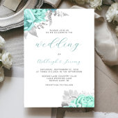 Elegant Floral Aqua Silver Script Wedding Einladung