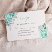 Elegant Floral Aqua Silver Script Wedding RSVP Karte