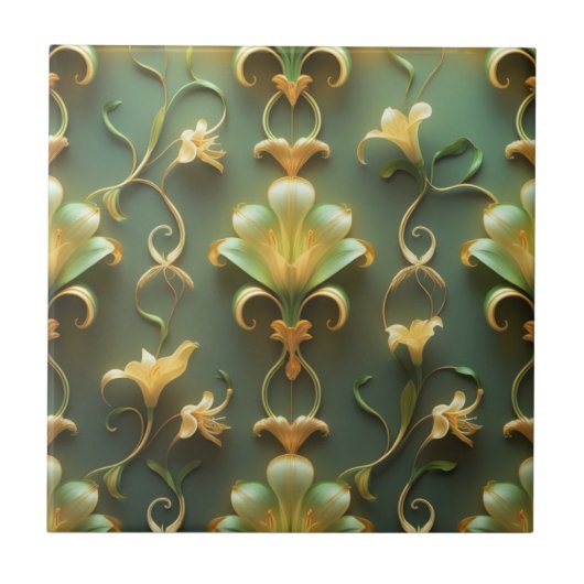 Elegant Floral Art Nouveau Ceramic Tile Fliese (Vorderseite)