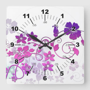 Elegant Floral Art Quadratische Wanduhr