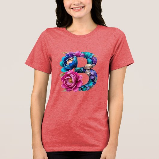 Elegant Floral B Initialer T - Shirt für sie (Vorderseite)