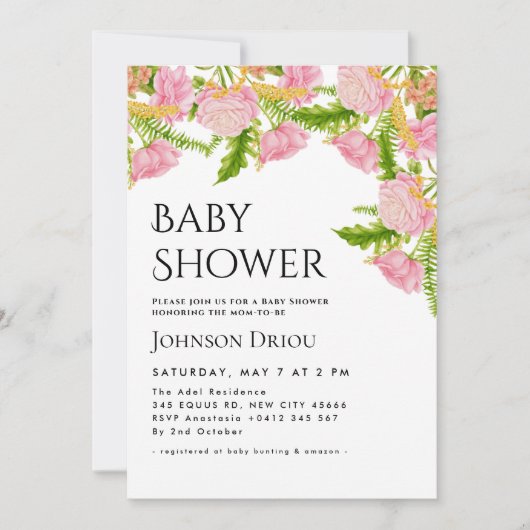 Elegant Floral Baby Shower Invitation Einladung (Vorderseite)