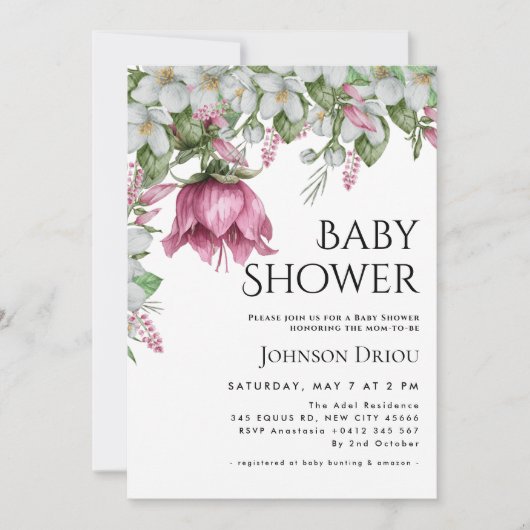 Elegant Floral Baby Shower Invitation Einladung (Vorderseite)