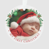 Elegant Floral Baby's First Christmas Foto Ornament (Vorderseite)