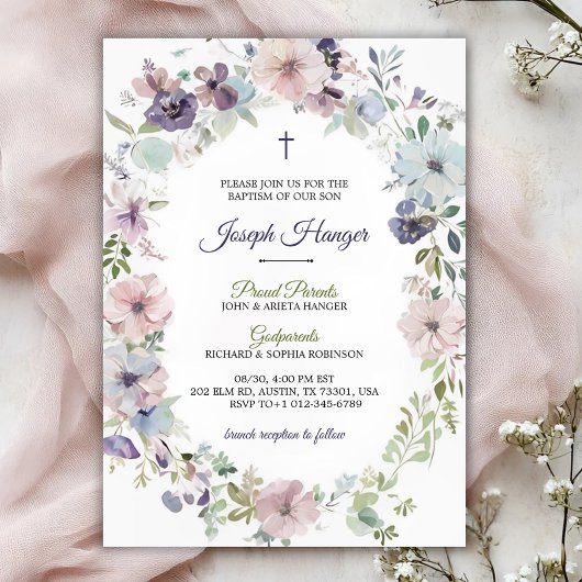 Elegant floral baptism Invitation  Einladung