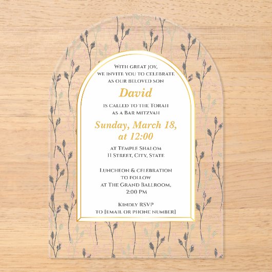 Elegant Floral Bar Mitzvah Einladung (Vorderseite)