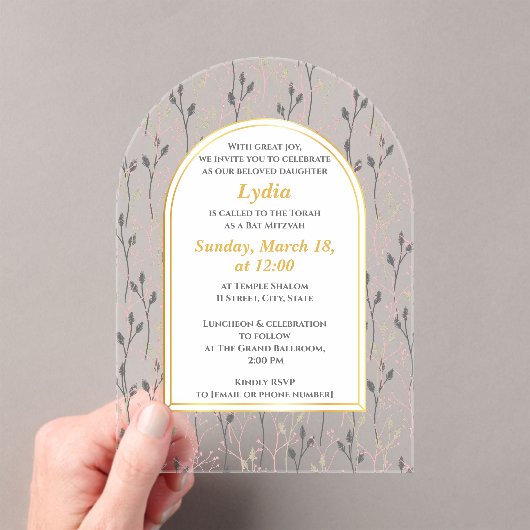 Elegant Floral Bat Mitzvah Einladung (Insitu (Handheld))