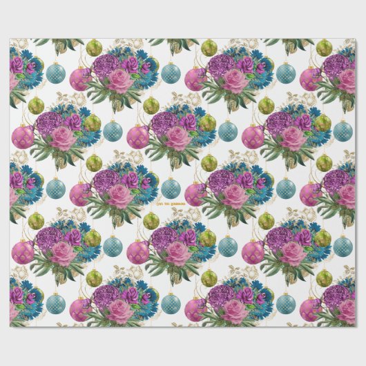 Elegant Floral Bauble Personalisiert Weihnachten Geschenkpapier (Flach)