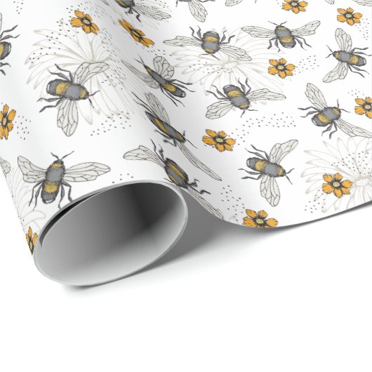 Elegant Floral Bee Honeybee Summer Geschenkpapier (Rolleneckpunkt)