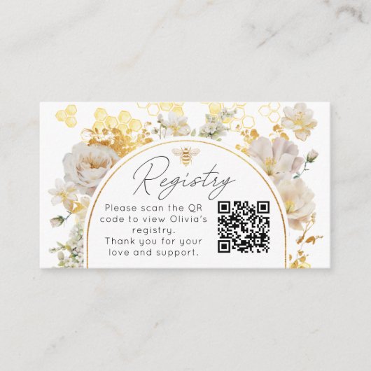 Elegant floral bee Registry QR Code Begleitkarte (Vorderseite)