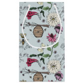 Elegant Floral Beehive & Flowers Blue Kleine Geschenktüte (Rückseite)