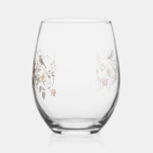 Elegant floral bird Monogram Script Name Bridal Sh Weinglas Ohne Stiel (Rechts)