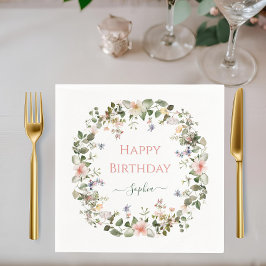 Elegant Floral Birthday – Custom Name Party Napkin Serviette