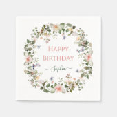 Elegant Floral Birthday – Custom Name Party Napkin Serviette (Vorderseite)