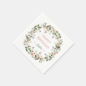 Elegant Floral Birthday – Custom Name Party Napkin Serviette (Ecke)