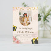 Elegant Floral Birthday Party Invitation Dankeskarte (Stehend Vorderseite)