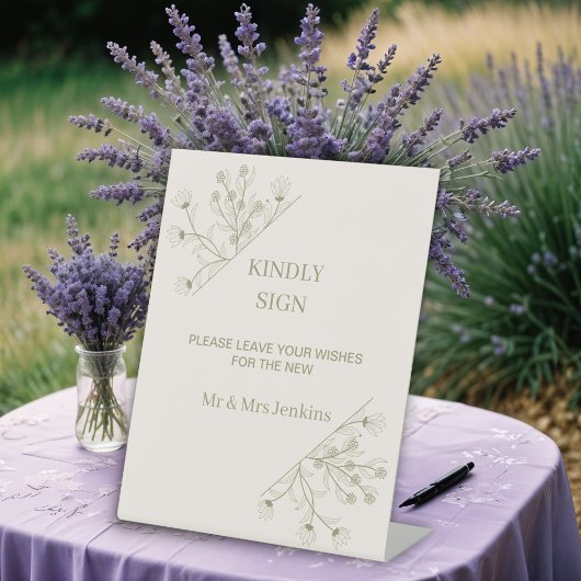 Elegant Floral "Bitte unterzeichnen" Wedding Gäste Sockelschild