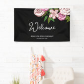 Elegant Floral Black 60. Geburtstag Willkommen Banner (Insitu)