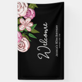 Elegant Floral Black 60. Geburtstag Willkommen Banner (Vertikal)