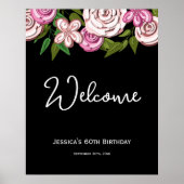 Elegant Floral Black 60. Geburtstag Willkommen Poster (Vorne)
