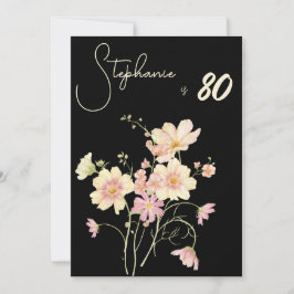 Elegant Floral Black  80th Birthday Rose Gold Foil Einladung