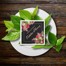 Elegant Floral Black Flower Photo  Serviette