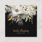 Elegant Floral Bloom Black Quadratische Visitenkarte (Vorderseite)