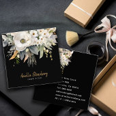 Elegant Floral Bloom Black Quadratische Visitenkarte