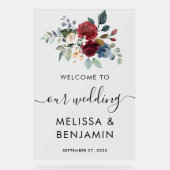 Elegant Floral Bloom Burgundy Script Wedding Acrylschild (Vorderseite)