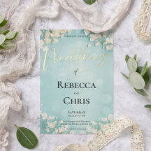 Elegant Floral Blue Bokeh Wedding Gold