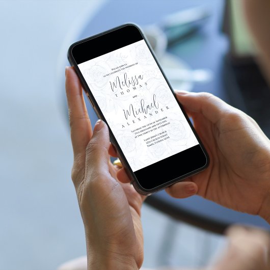 Elegant Floral Blue Calligraphy Script-Rose Einladung