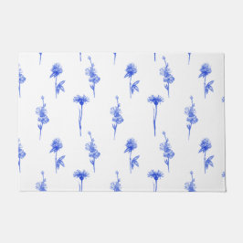 Elegant Floral Blue Flowers Doormat Fußmatte