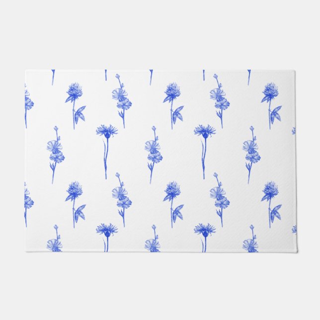 Elegant Floral Blue Flowers Doormat Fußmatte (Vorderseite)