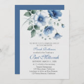 Elegant Floral Blue Girl Bat Mitzvah Einladung (Vorne/Hinten)