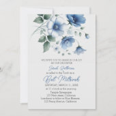 Elegant Floral Blue Girl Bat Mitzvah Einladung (Vorderseite)